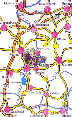 Anfahrtskizze nach Jacobi Drebber im Landkreis Diepholz, Niedersachsen